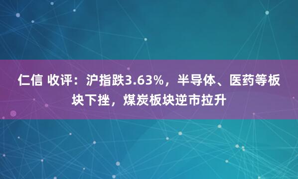 仁信 收评：沪指跌3.63%，半导体、医药等板块下挫，煤炭板块逆市拉升
