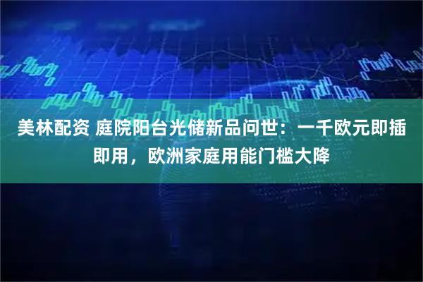 美林配资 庭院阳台光储新品问世：一千欧元即插即用，欧洲家庭用能门槛大降