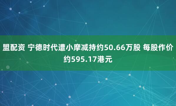 盟配资 宁德时代遭小摩减持约50.66万股 每股作价约595.17港元